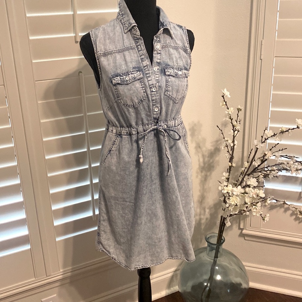 MOSSIMO Small ACID R STONE WASH DENIM CHAMBRAY BLUE KNEE LENGTH DRESS WOMEN